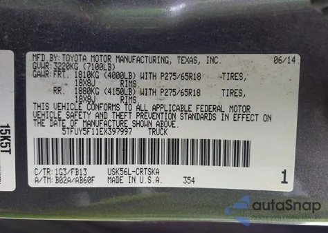 2014 Toyota Tundra Sr5 5.7L V8 from USA, damaged, VIN 5TFUY5F11EX397997